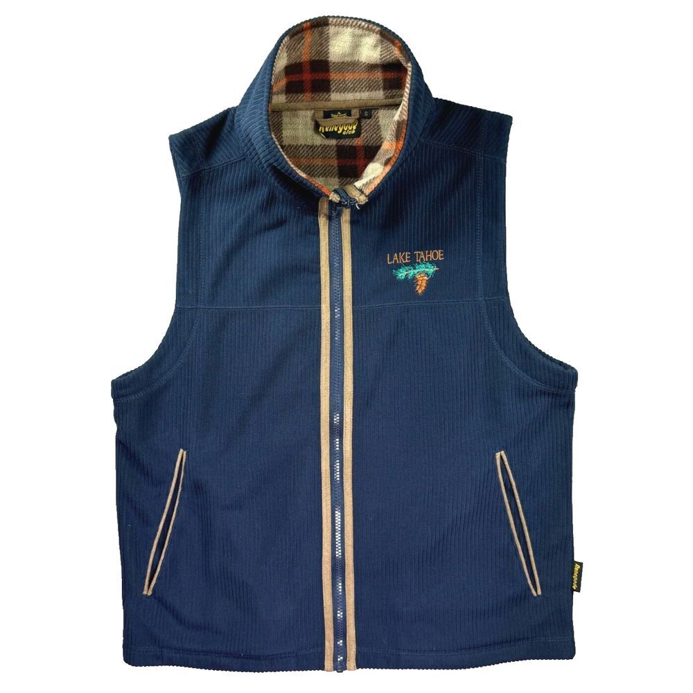 Renegade Club Lake‎ Tahoe Vest Mens Small Flannel Lined Ski Resort Blue Corduroy